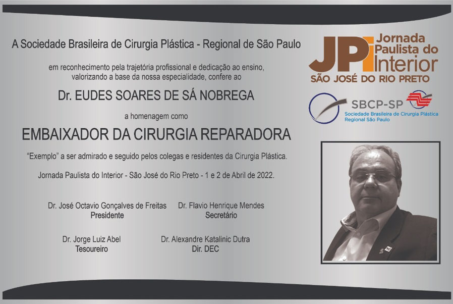 (Português do Brasil) Dr. Eudes Nóbrega é homenageado pela Sociedade Brasileira de Cirurgia Plástica (SBCP-SP)