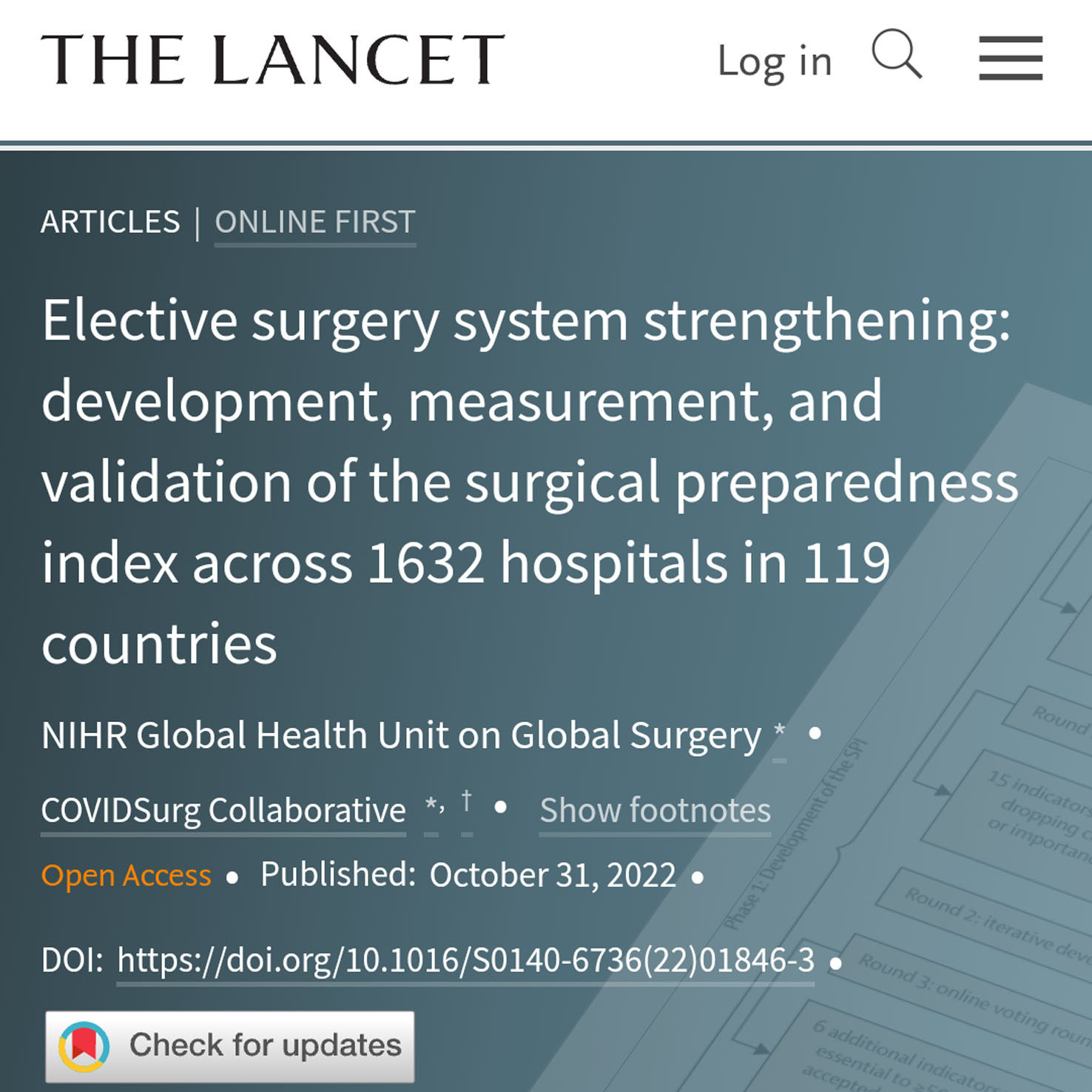 Elective surgery system strengthening: development, measurement, and  validation of the surgical preparedness index across 1632 hospitals in 119  countries - The Lancet