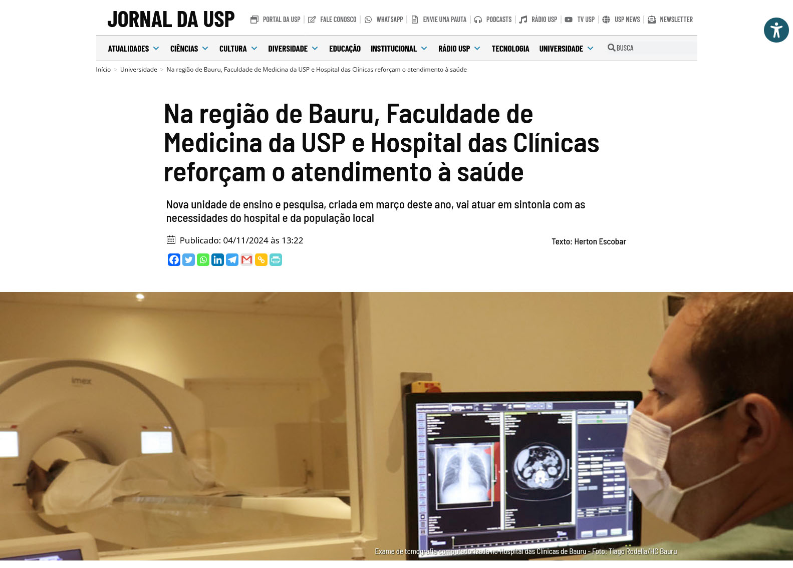 JORNAL DA USP: Na região de Bauru, Faculdade de Medicina da USP e Hospital das Clínicas reforçam o atendimento à saúde